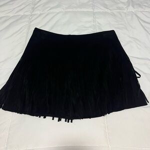 Jolt Black Fringed Mini Skirt